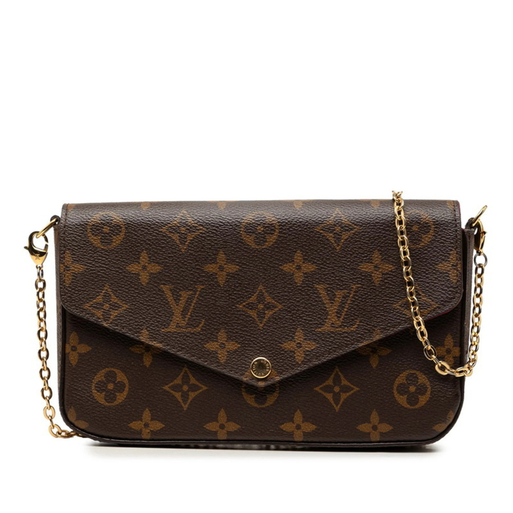 LOUIS VUITTON Authentic Brown Monogram Leather Pochette Shoulder Bag